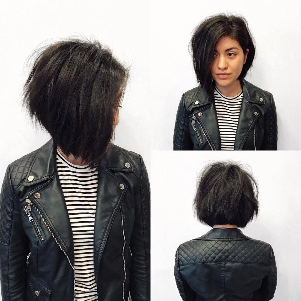 Dark Angled Bob With Shadow Layers And Undone Texture