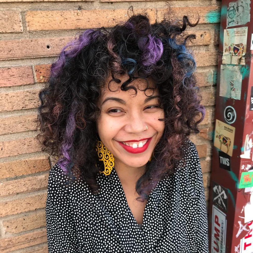 Voluminous Bohemian Fro With Wild Undone Curly Texture And Rainbow