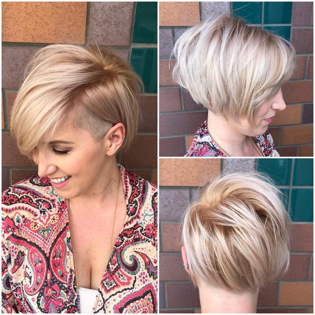 Asymmetric Side Swept Bob With Undercut And Soft Blonde Color