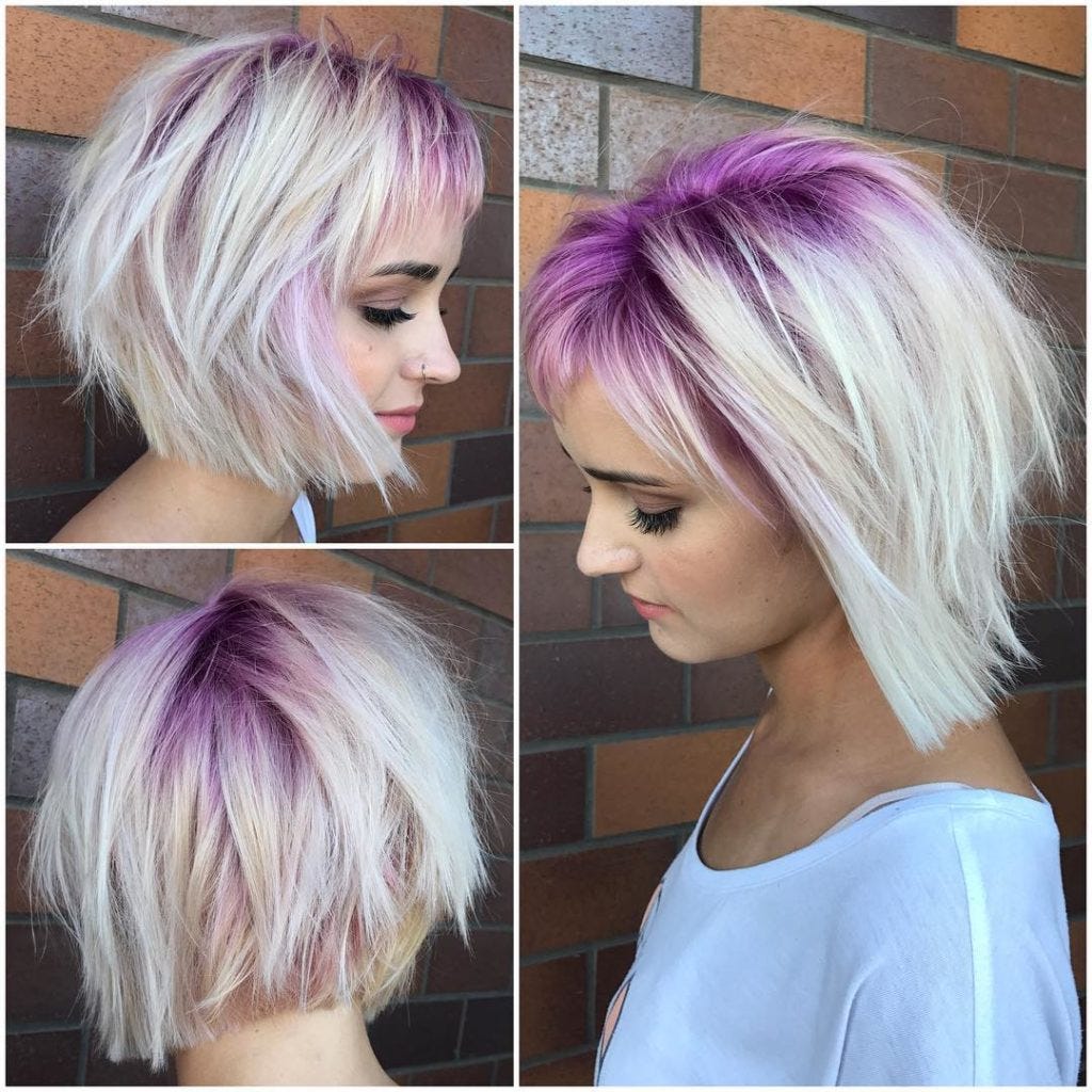 “Platinum Stacked Bob with Choppy Bangs and Pink Shadow Roots” is published...