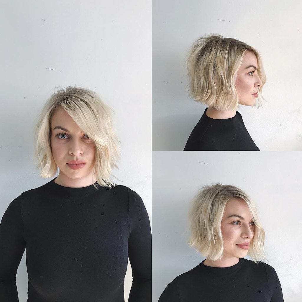 Blonde Soft Blend Bob With Side Part And Undone Wavy Texture By Hairstyleology Medium