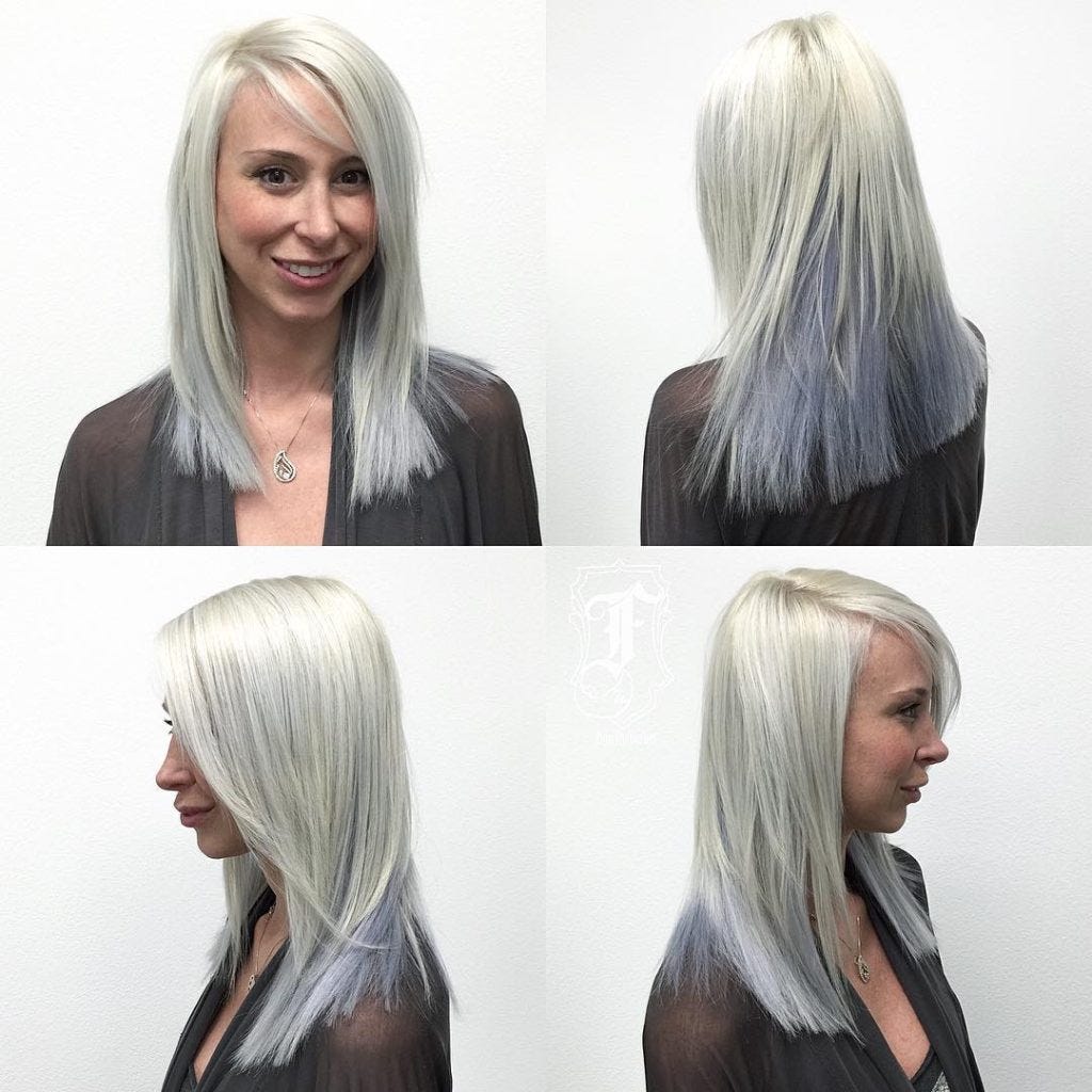 Silver Two Toned Layered Cut With Clean Blunt Lines And Side Swept