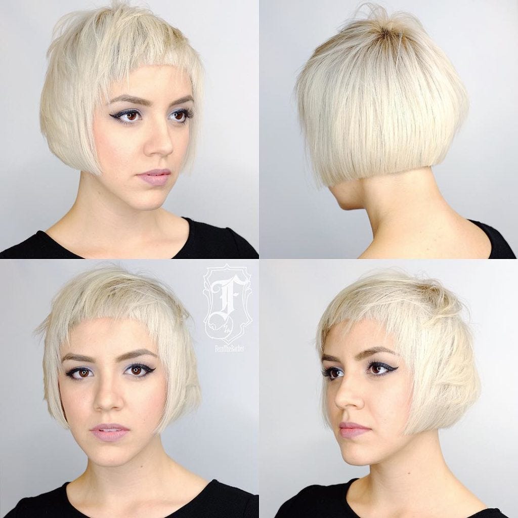 Short Textured Bob With Blunt Edges And Platinum Color