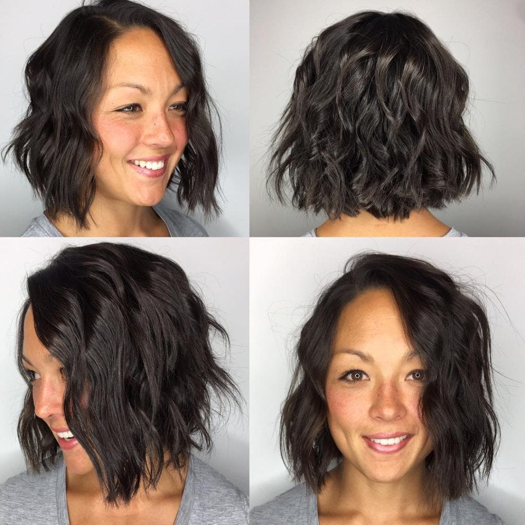 Choppy Brunette Bob With Undone Wavy Texture By Hairstyleology Medium