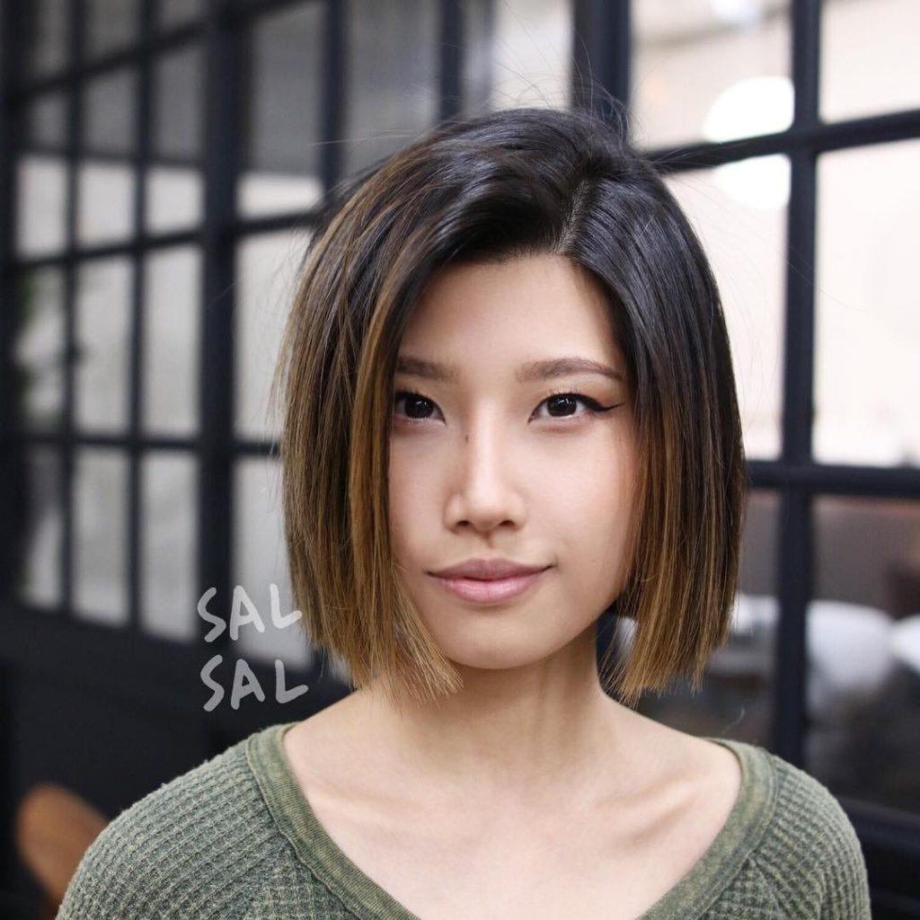 Blunt Cut Bob With Textured Ends And Brunette Balayage