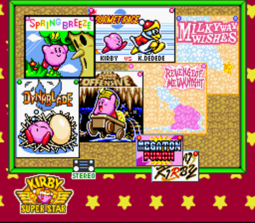 In typical Kirby fashion, the main menu is vibrant as ever.