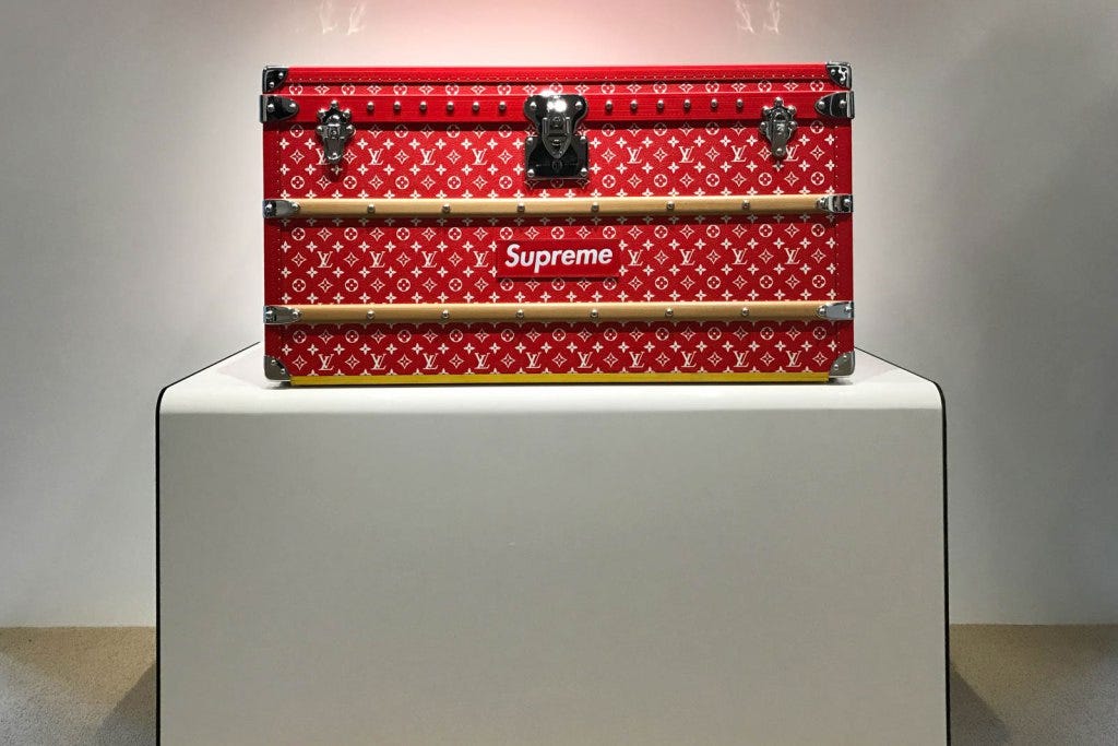 Louis Vuitton x SUPREME. “Draped in Saint Laurent & Supreme, the… | by Icy  | Medium