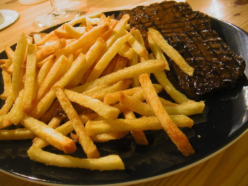 The Simple Joys of Steak Frites. smothered in a Bearnaise Sauce | by  Francois de Melogue | Heated