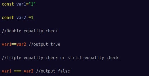Image depicting example of difference between the == and === operators
