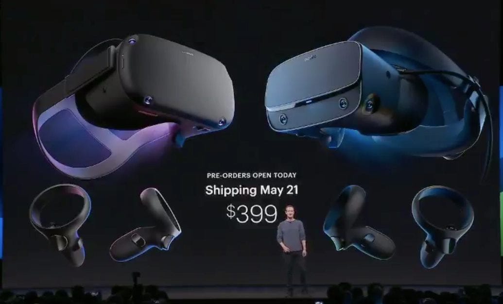 F8 News: Oculus Quest pre-orders open today. Shipping May 21st. $399 for  64GB or $499 for 128GB (in US Dollars) | by SVGN.io | Silicon Valley Global  News SVGN.io | Medium