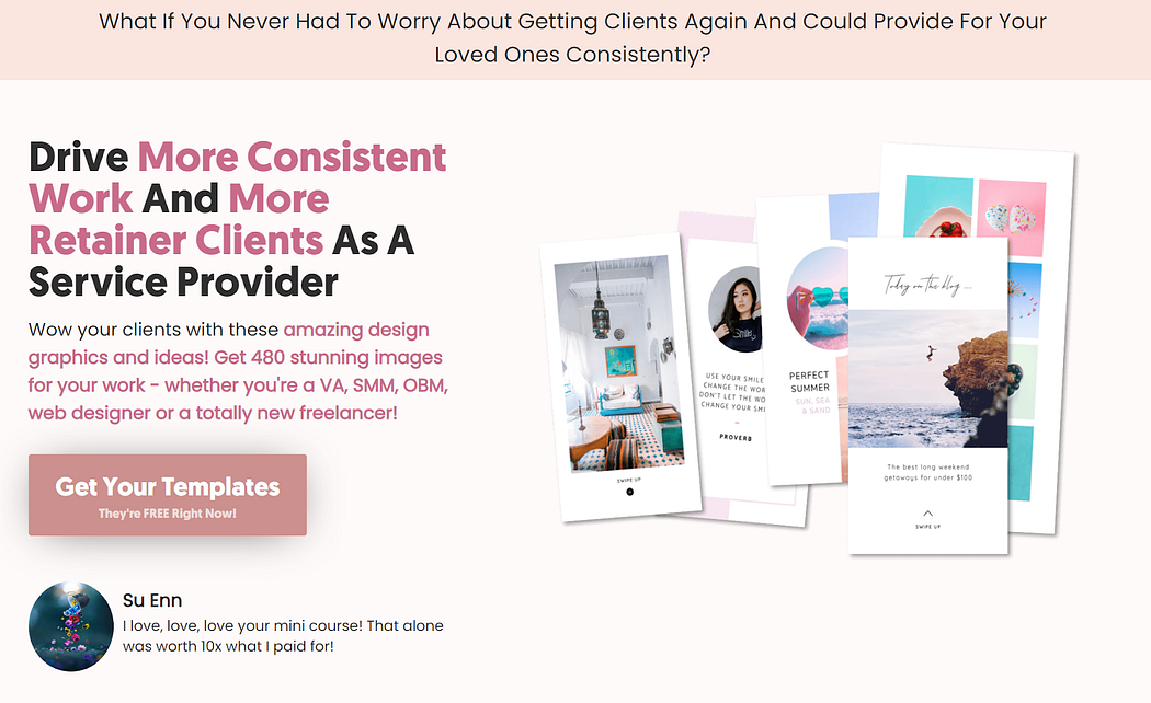 Email landing page design with a button above the fold and clear cut headlines
