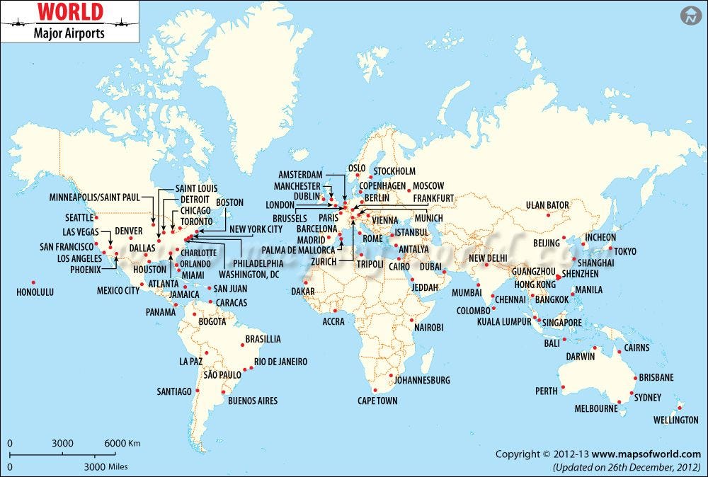 An older map of every major airport globally circa 2012