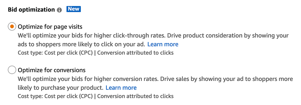 Optimize for page visits & Optimize for conversions