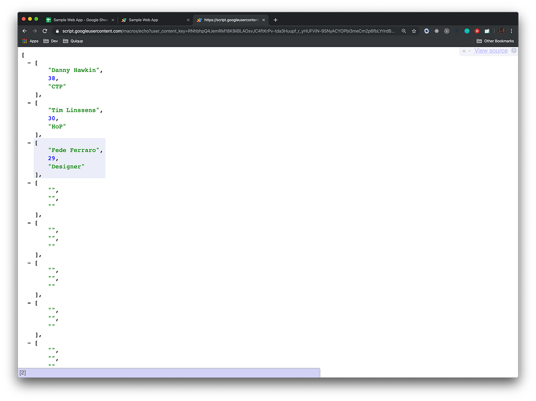 Google Sheets Webhooks - JSON data