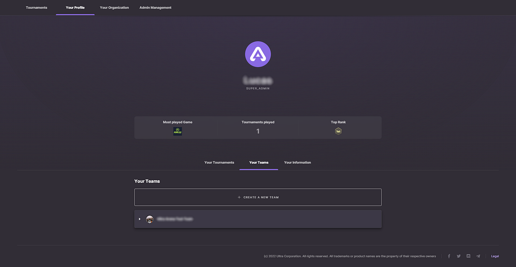 Ultra Arena: Your Web3 gaming team page