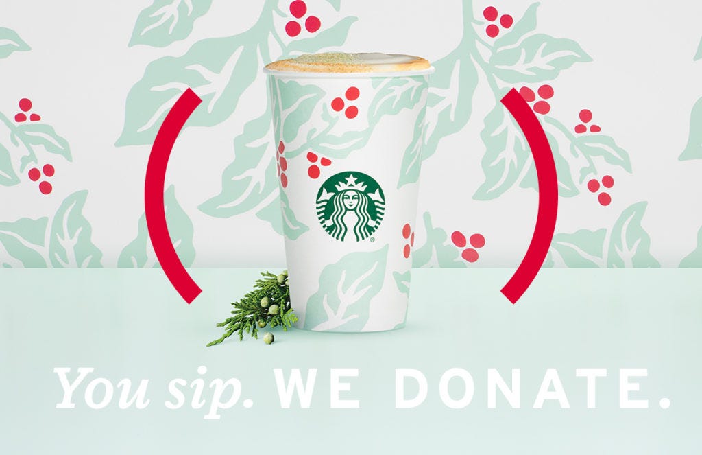 Cause marketing example 2 — Starbucks marked World AIDS Day with RED in 2018 by donating 20 cents from each purchased latte