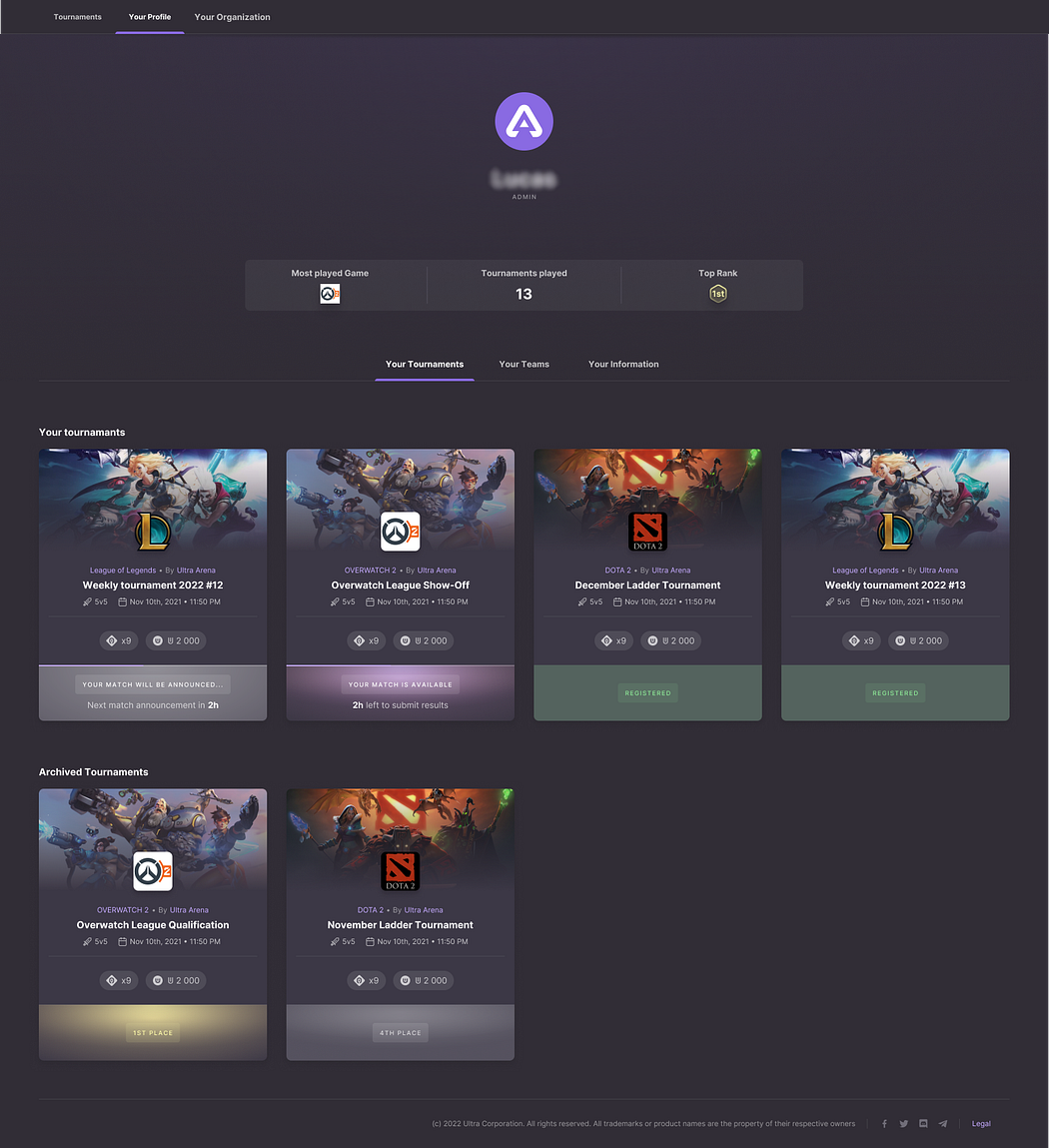Ultra Arena: Manage your Web3 tournaments