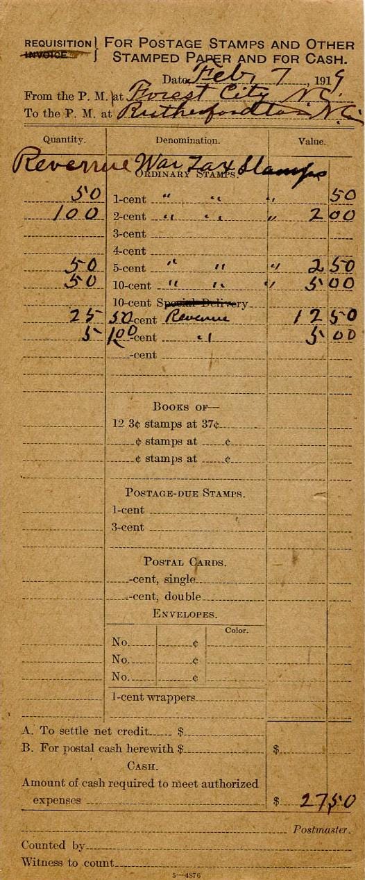 Rutherford County War Savings Stamps Sales in WWI by Matthew Peek