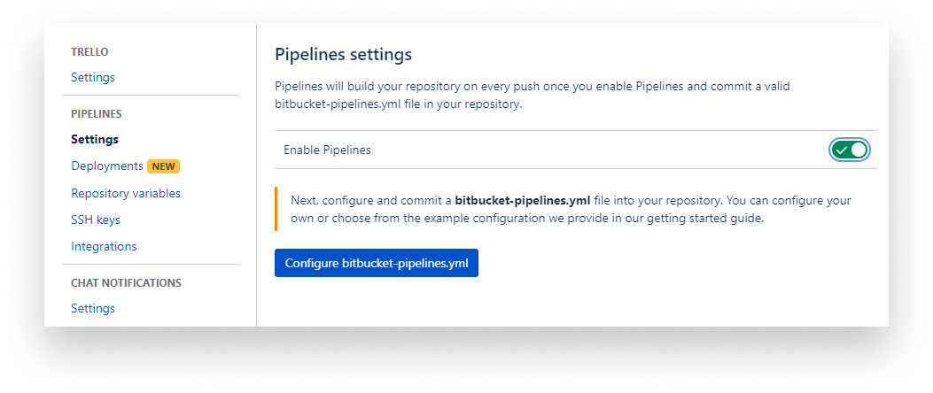 Pipeline settings