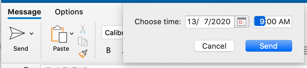 Schedule Options in outlook mail