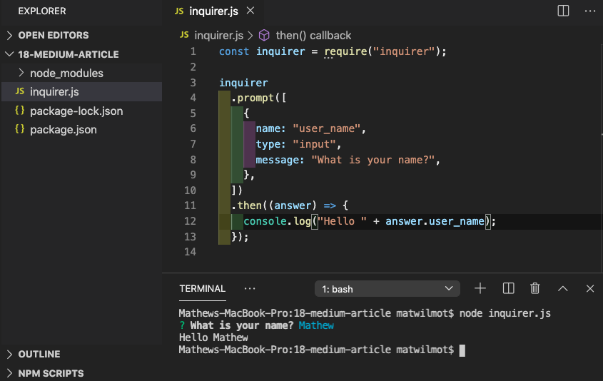 How to use Inquirer.js