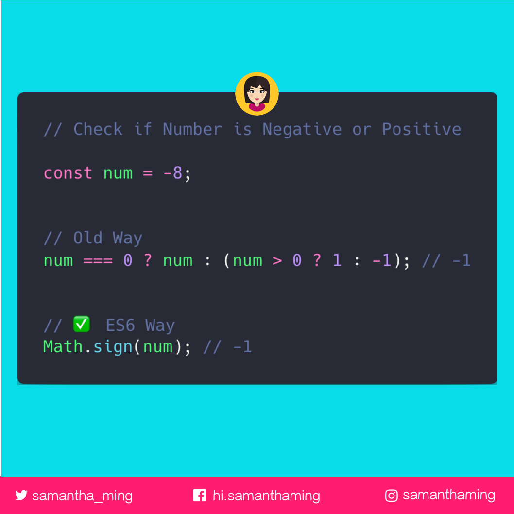 How to Check if Number is Negative or Positive Using ES6's Math.Sign | by  Samantha Ming | Medium