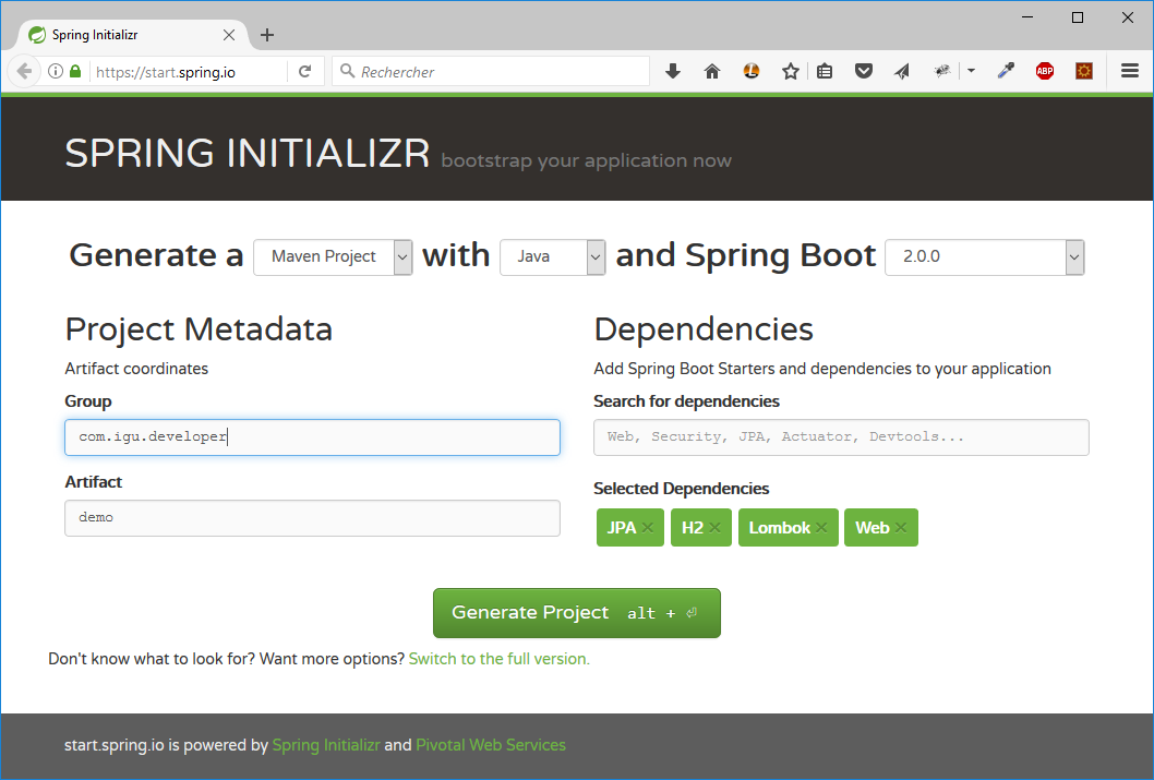 Buy > spring boot io starter > in stock