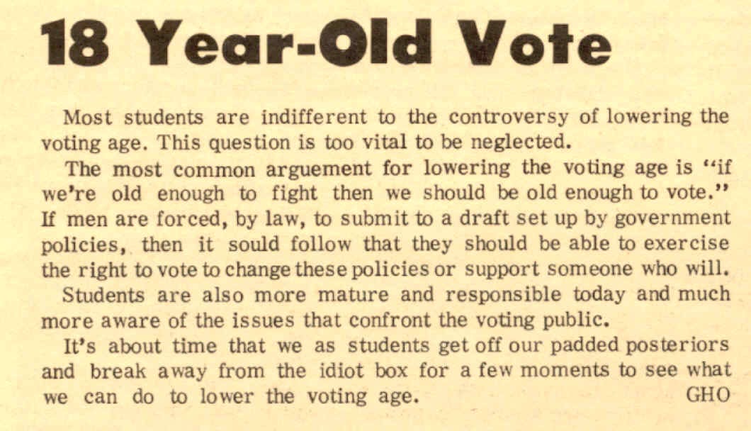 THE 26TH AMENDMENT “OLD ENOUGH TO FIGHT, OLD ENOUGH TO VOTE” by