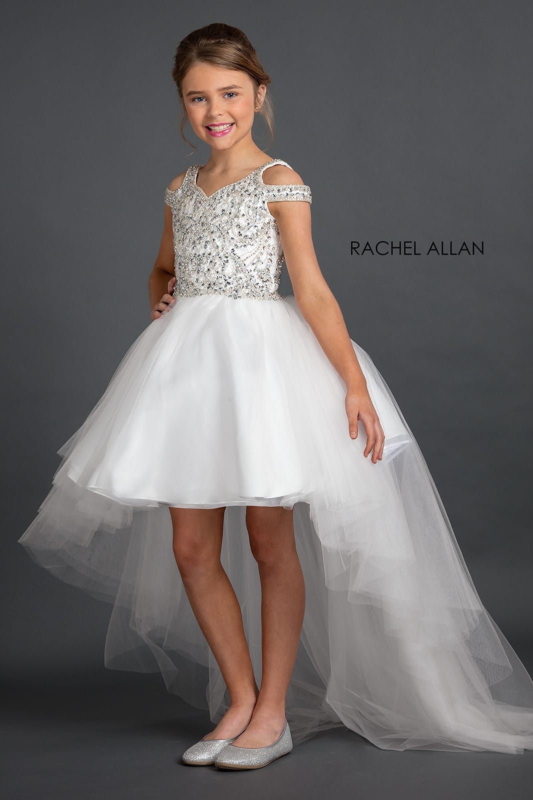 girls white high low dress