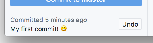 Sous le bouton "Commit to master" s'affichent les messages de commit récents, chacun avec un bouton "Undo" pour annuler le commit récent.