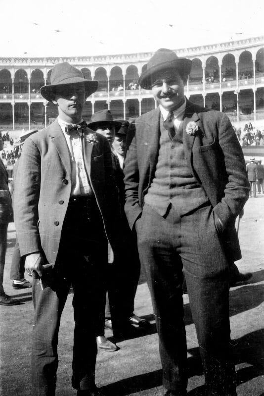 Ernest Hemingway and Robert McAlmon at Bullfight in Spain, 1923