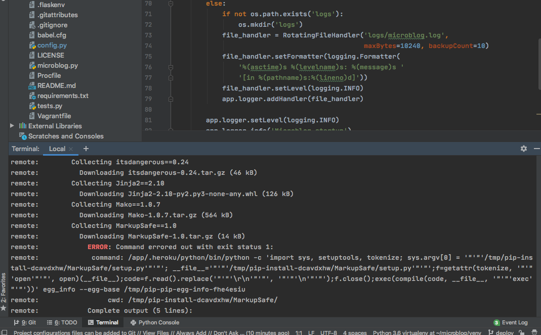 PyCharm, Mega-Tutorial of microblog, deploy MarkupSafe1.0 ERROR | by ...