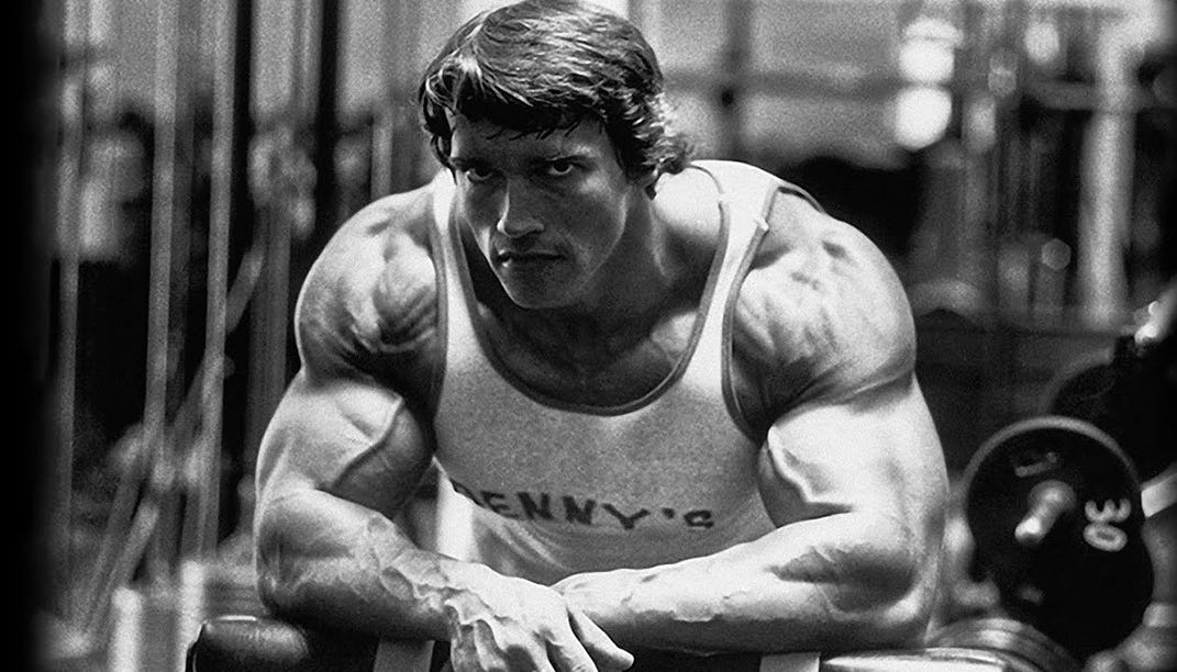 Arnold Schwarzenegger during his prime bodybuilding days 