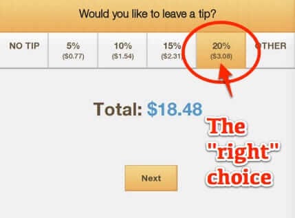 A preselection made by design on a set different tip amounts