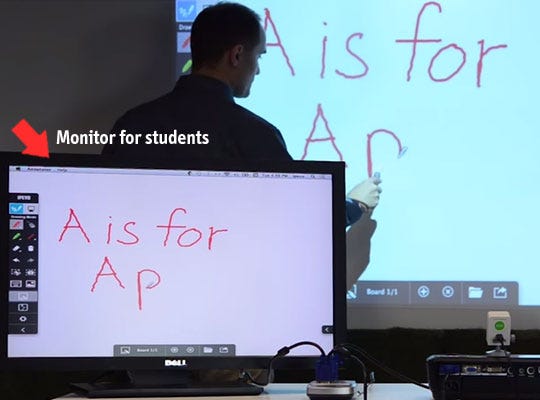 But keep in mind that your physical gestures at the board won’t be represented on the student’s screen.