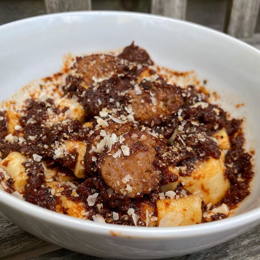 Gnocchi & Italian Sausage with Fire Roasted Tomato Sauce by Table