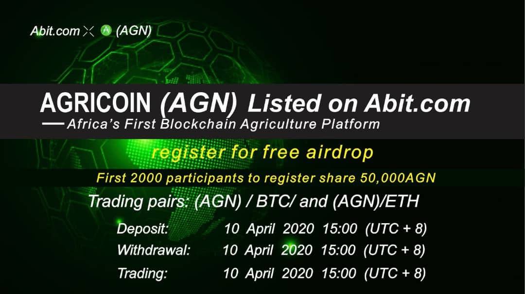 Abit lists AGN, register for free airdrop and deposit & trade to share  50,000AGN | by AGRICHAINX | Medium