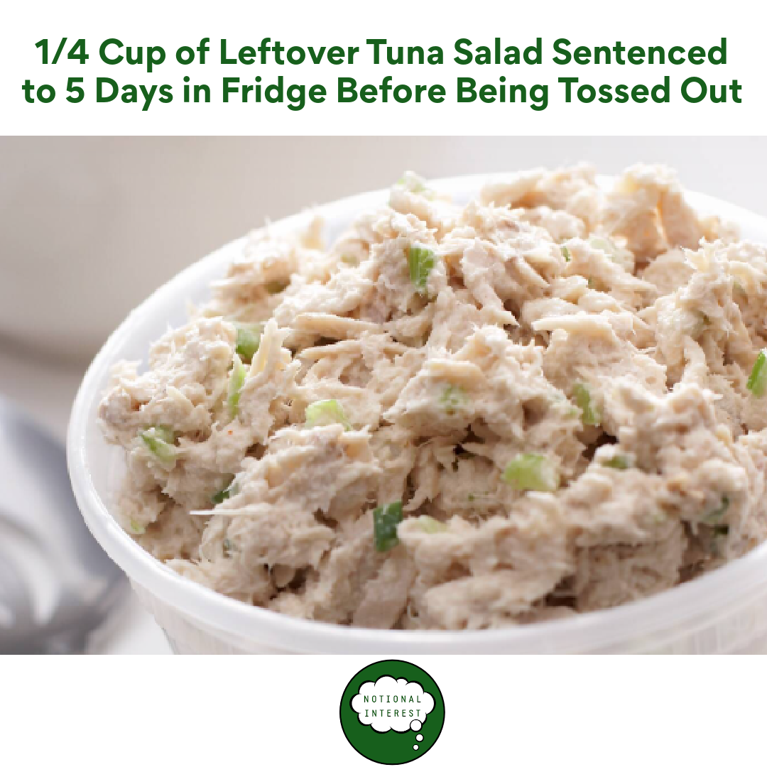 1/4 Cup of Tuna Salad Sentenced to 5 Days in Fridge Before Being Tossed Out Notional Interest