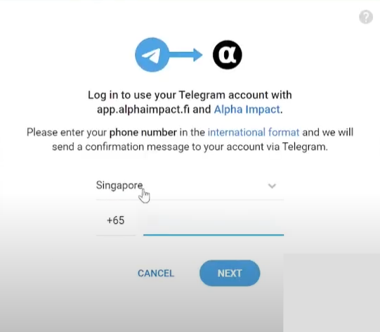 Log in to use your Telegram account with app.alphaimpact.fi and Alpha Impact - image source