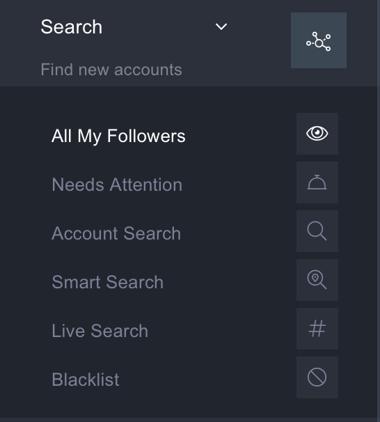 Under the ‘Search’ menu, you will see search options. Select the first one, ‘All My Followers’.