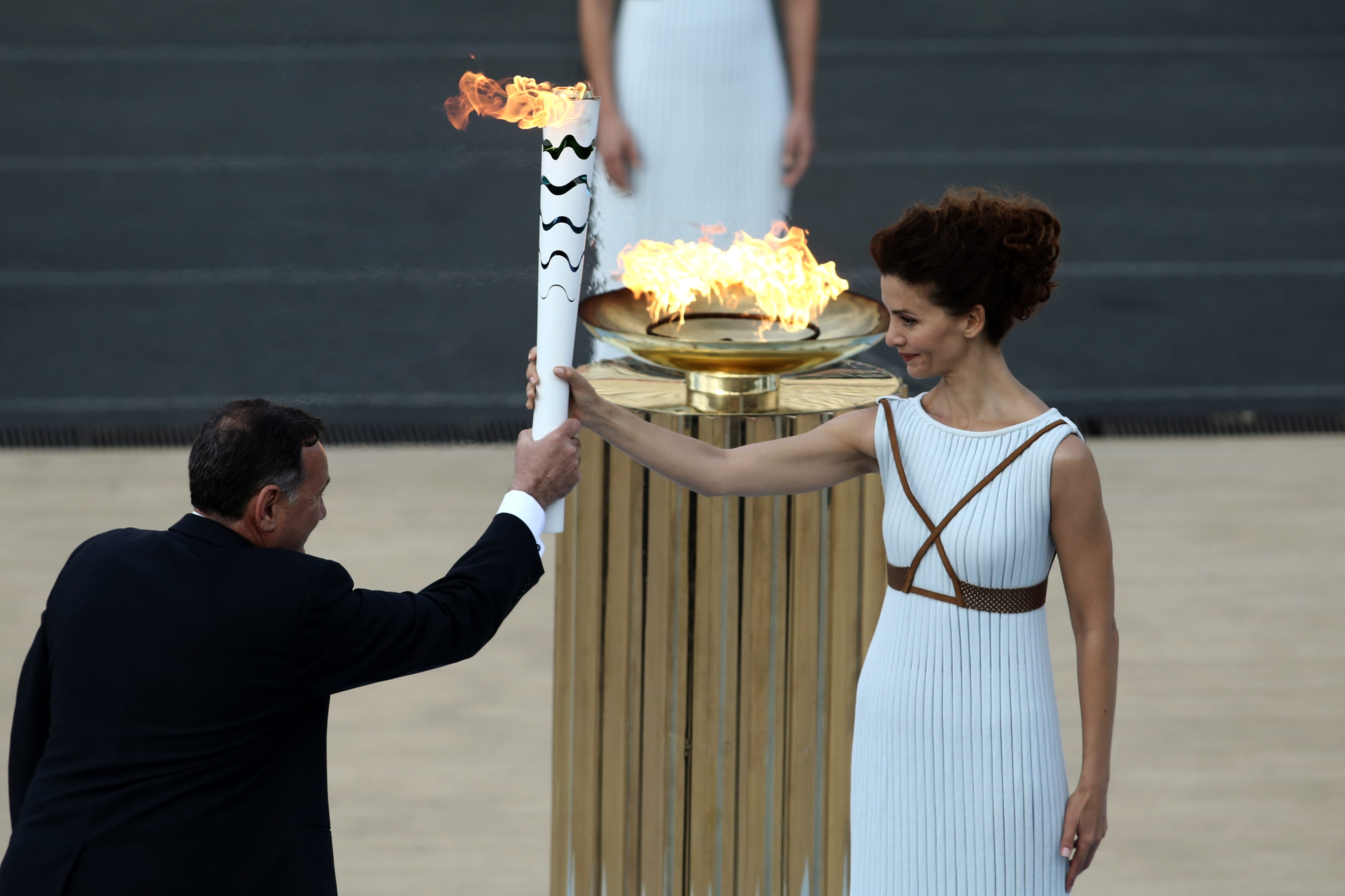 Olympic flame handover ceremony at the Panathenaic stadium in Athens | by  AthensLive News | AthensLive | Medium