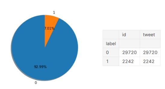 data distribution, 7% data marked as hate speech