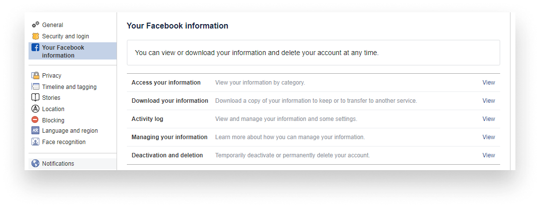 Your Facebook information tab