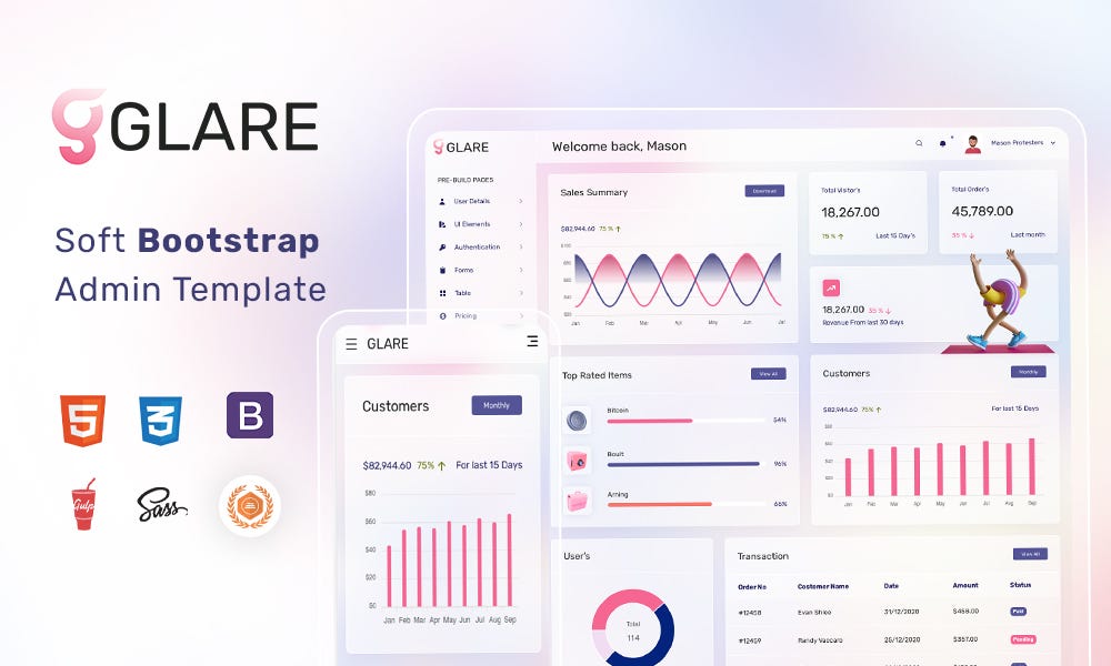 Soft Bootstrap Admin Dashboard | Glare | Iqonic Design