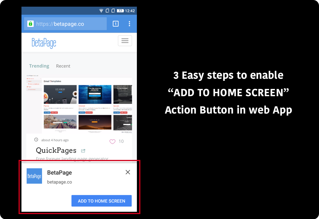 How to add “Add to Homescreen” popup in web app | by Jiten Bansal | BetaPage