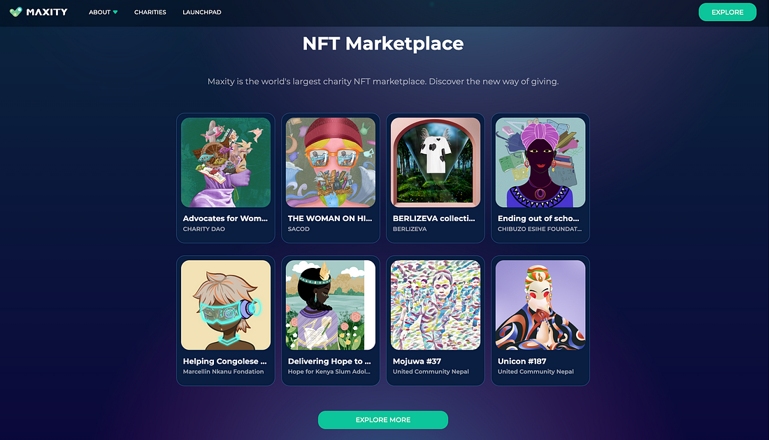 maxity nft marketplace sell nft to raise funds for ngo