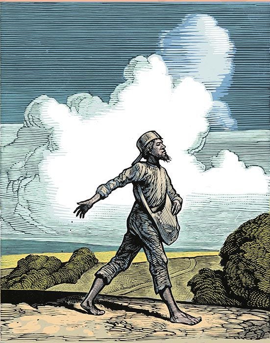 Johnny Appleseed art woodcut Chris Wormell