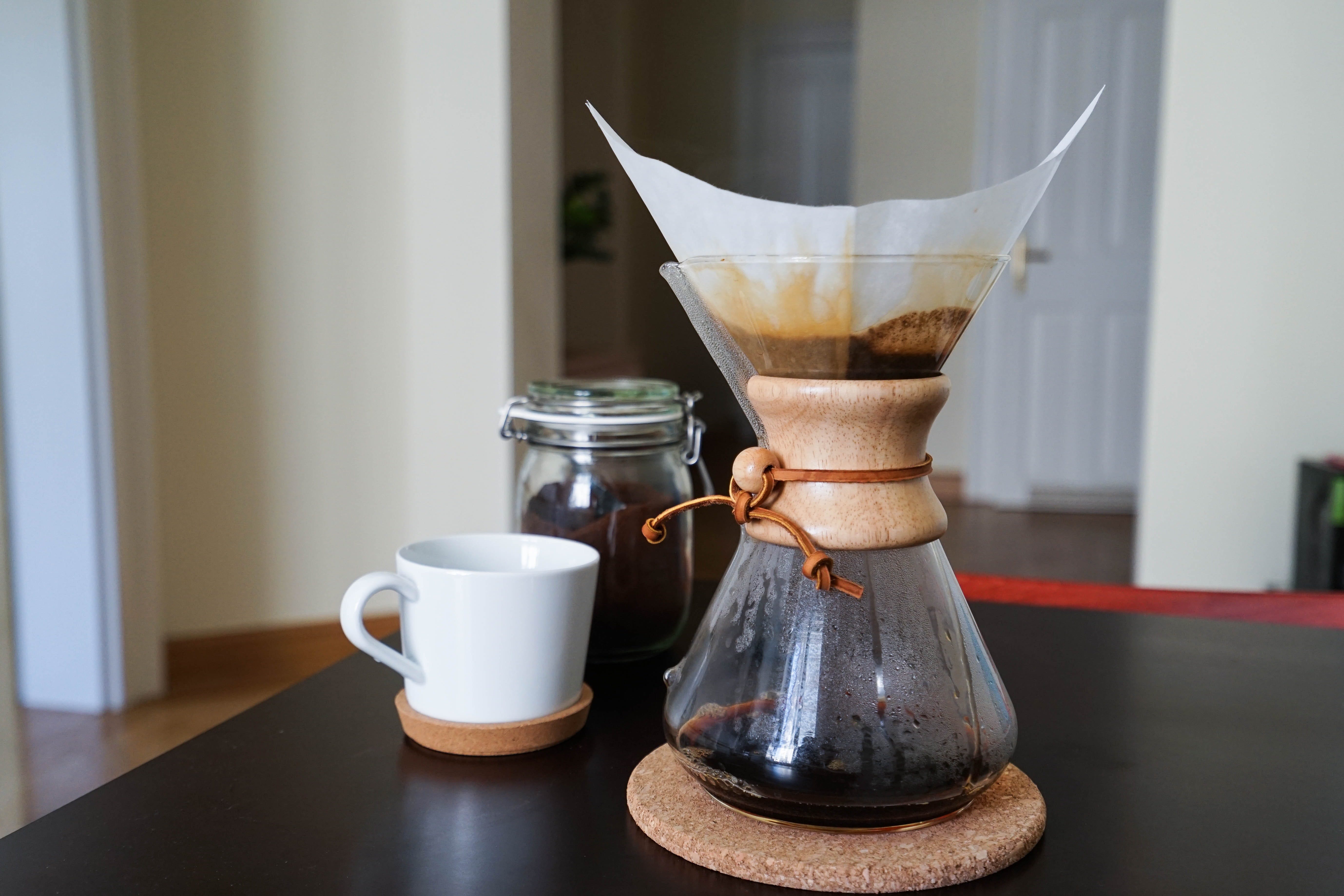 Hot coffee being brewed