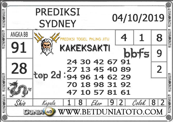 Syair Sydney 04 Oktober 2019 MarkasPrediksi Medium