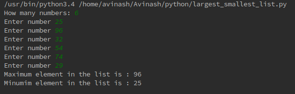 Python Program To Find The Largest And Smallest Number In A List By Avinash Nethala 